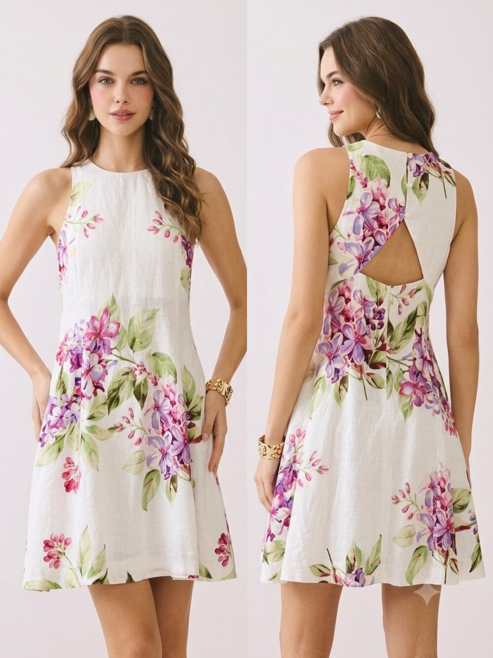 Joie Floral Linen Blend Shift Dress XS White Pink Open Back Mini Garden Party